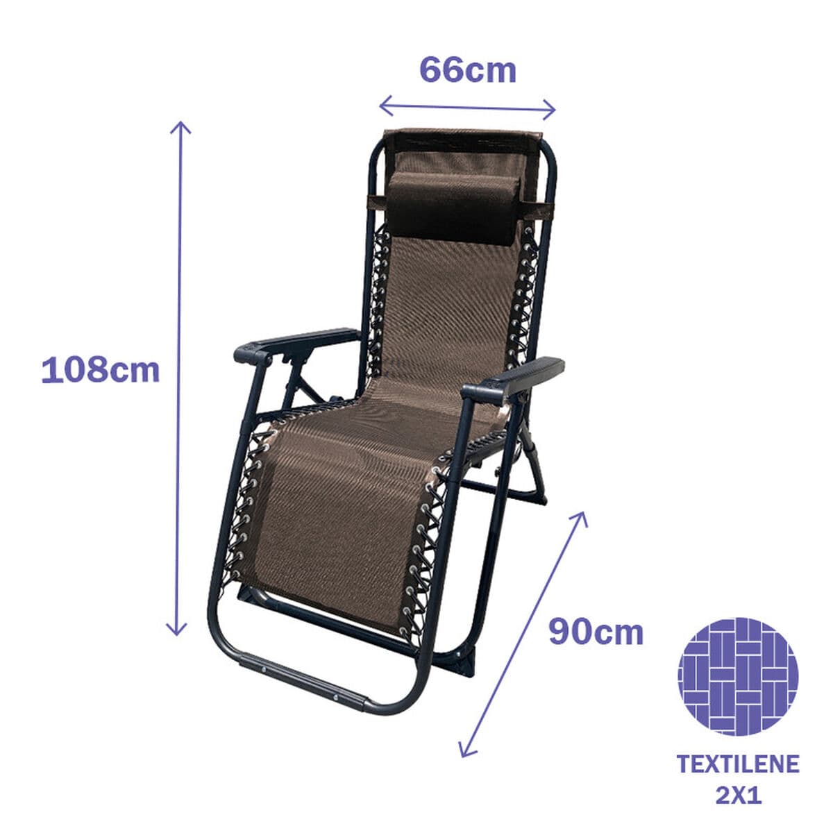 Marbueno Klappbarer Stahlliegestuhl mit Kissen Garten und Pool 90X66X108 cm Schwerkraft null Braun 10007 - Thumbnail 2