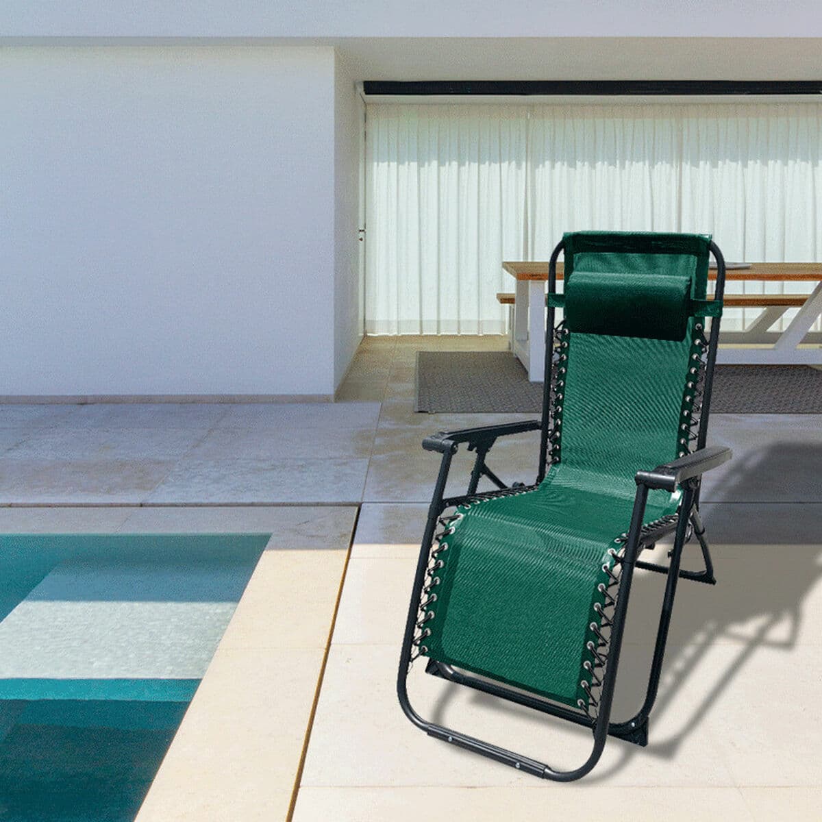 Marbueno Klappbarer Stahl Liegestuhl Mit Kissen Garten und Pool 90X66X108 cm Gravitationsnull Grün 10008 - Thumbnail 3