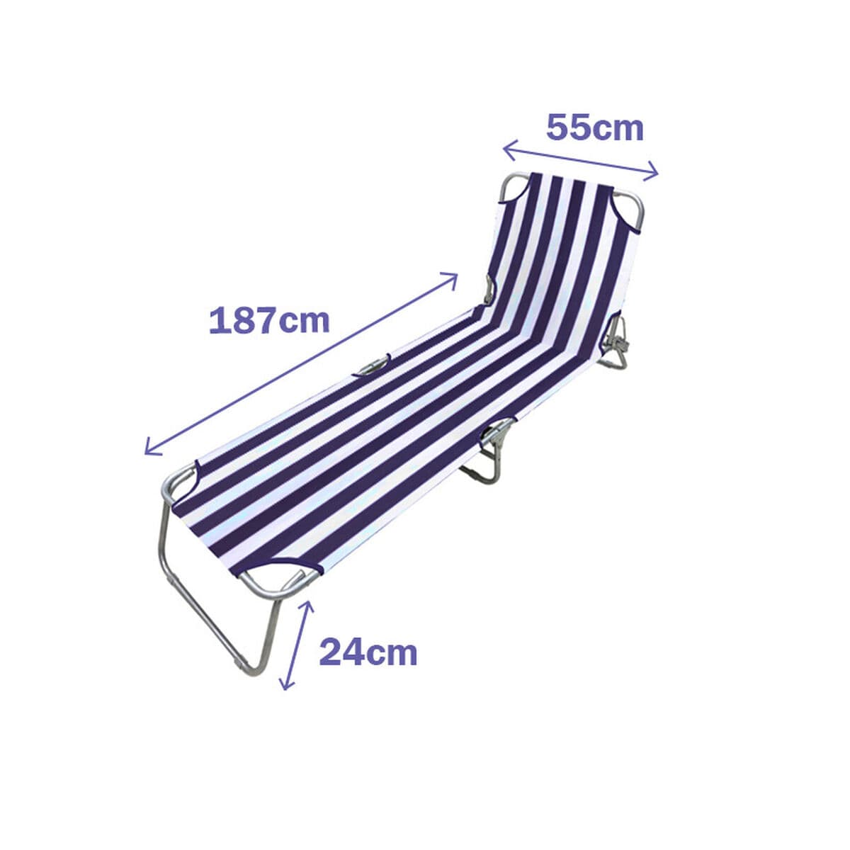 Marbueno Klappbarer Stahl Liegestuhl Blaue und Weiße Streifen Strand und Pool 187X55X24 cm 10020 - Thumbnail 2