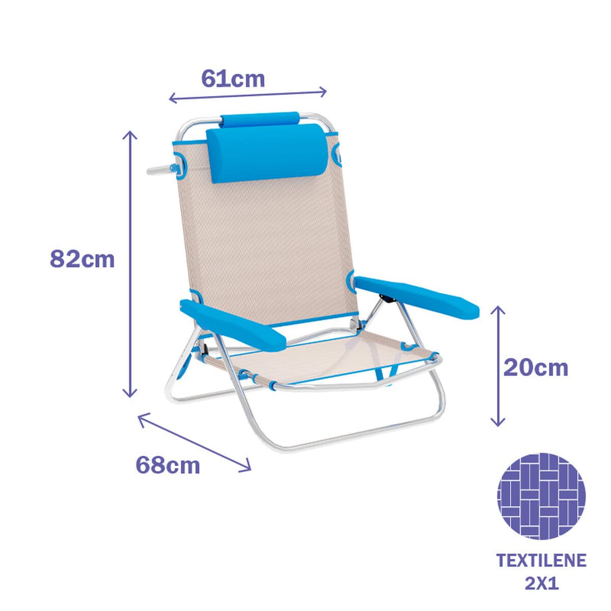 Marbueno Klappstuhl 5 Positionen Aluminium mit Kissen Beige/Blau Strand und Pool 61X68X82 cm 10172 - Thumbnail 2