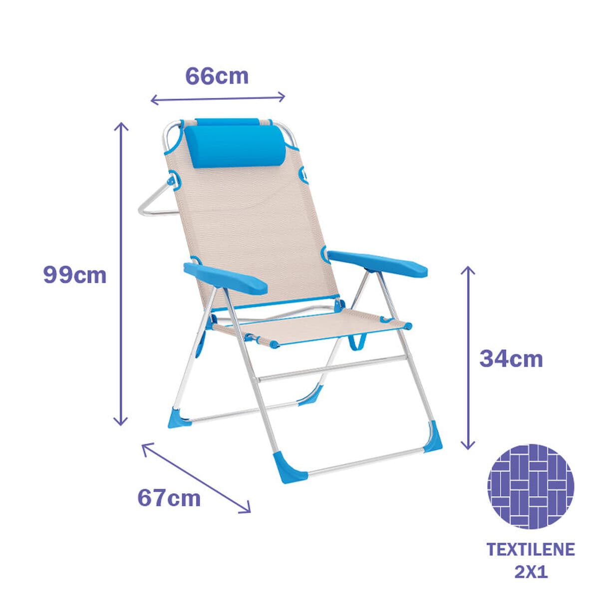 Gepolsterte Campingstuhl Marbueno Blau Beige 67 x 99 x 66 cm - Thumbnail 2