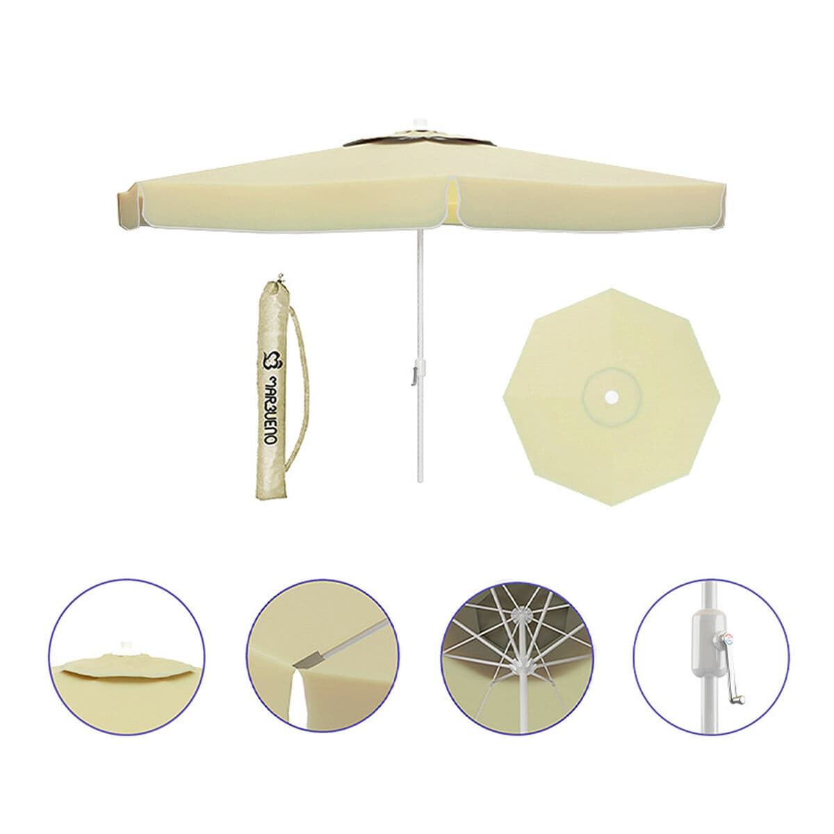 Marbueno Alu-Sonnenschirm 8 Streben D270 cm Polyester Weiß Garten, Pool und Terrasse 10182 - Thumbnail 2