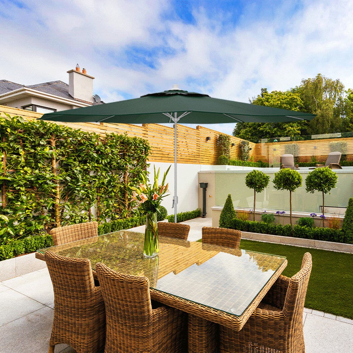Marbueno Sonnenschirm Stahl 8 Streben D270 cm Polyester Grün Garten, Pool und Terrasse 10188 - Thumbnail 4