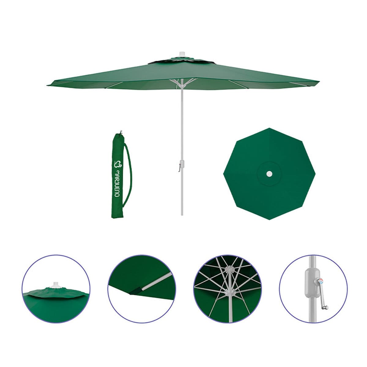Marbueno Sonnenschirm Stahl 8 Streben D300 cm Polyester Grün Garten, Pool und Terrasse 10190 - Thumbnail 2