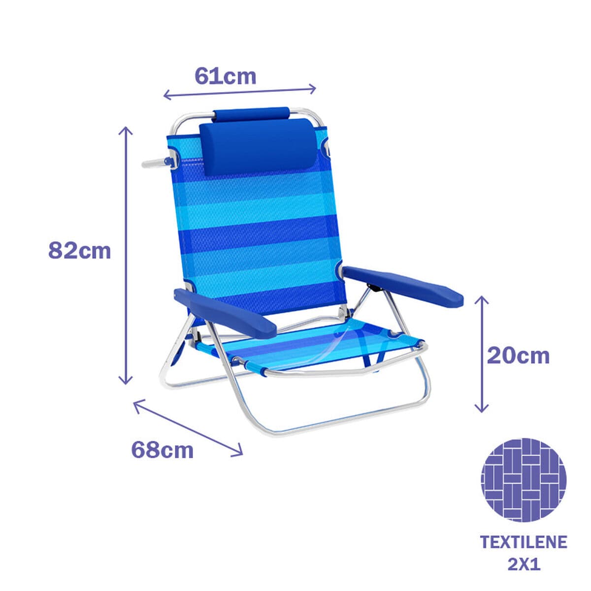 Marbueno Faltstuhl 5 Positionen Aluminium mit Kissen Blau Streifen Strand und Pool 61X68X82 cm 10242 - Thumbnail 2