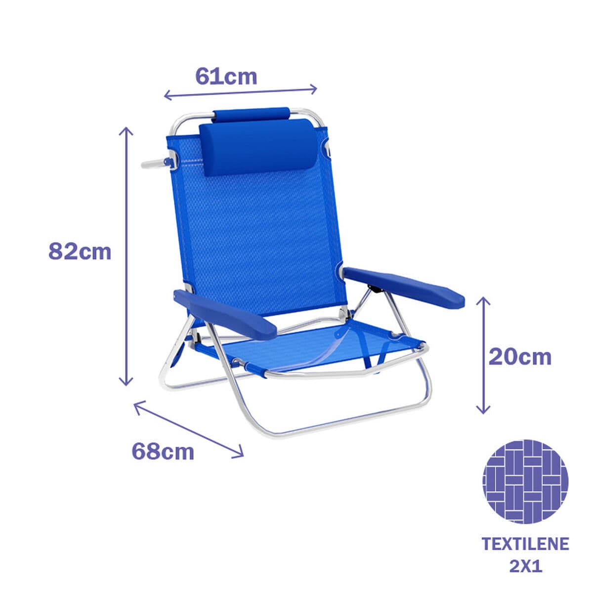 Marbueno Klappstuhl 5 Positionen Aluminium mit Kissen Blau Strand und Pool 61X68X82 cm 10243 - Thumbnail 2