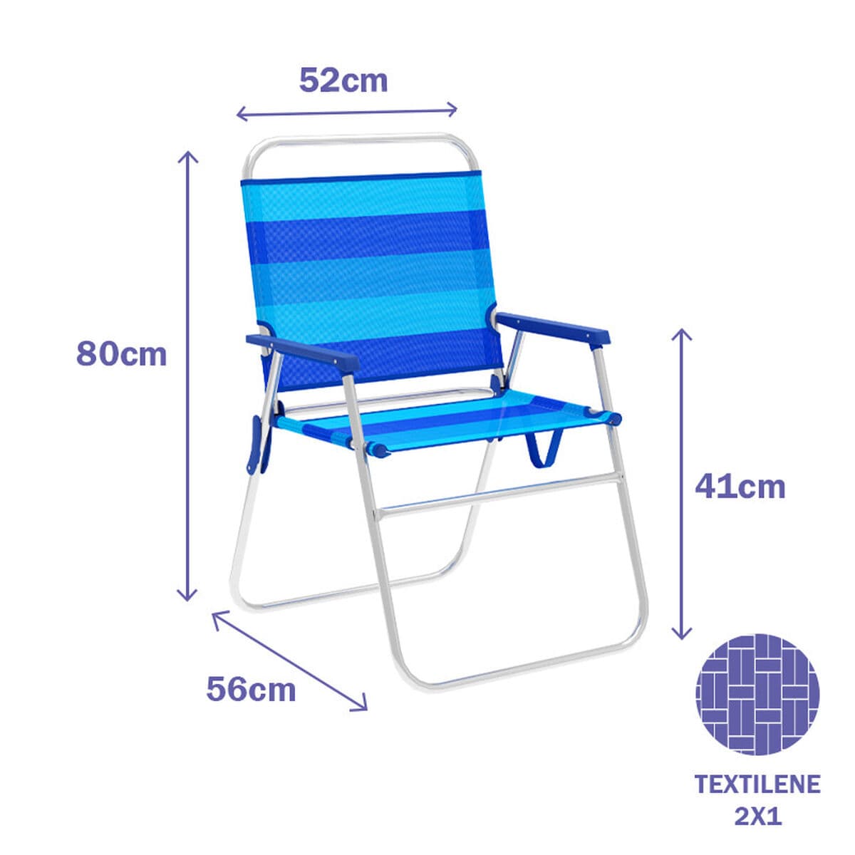 Marbueno Klappstuhl Aluminium mit blau gestreiftem Kissen Strand und Pool 52X56X80 cm 10244 - Thumbnail 2