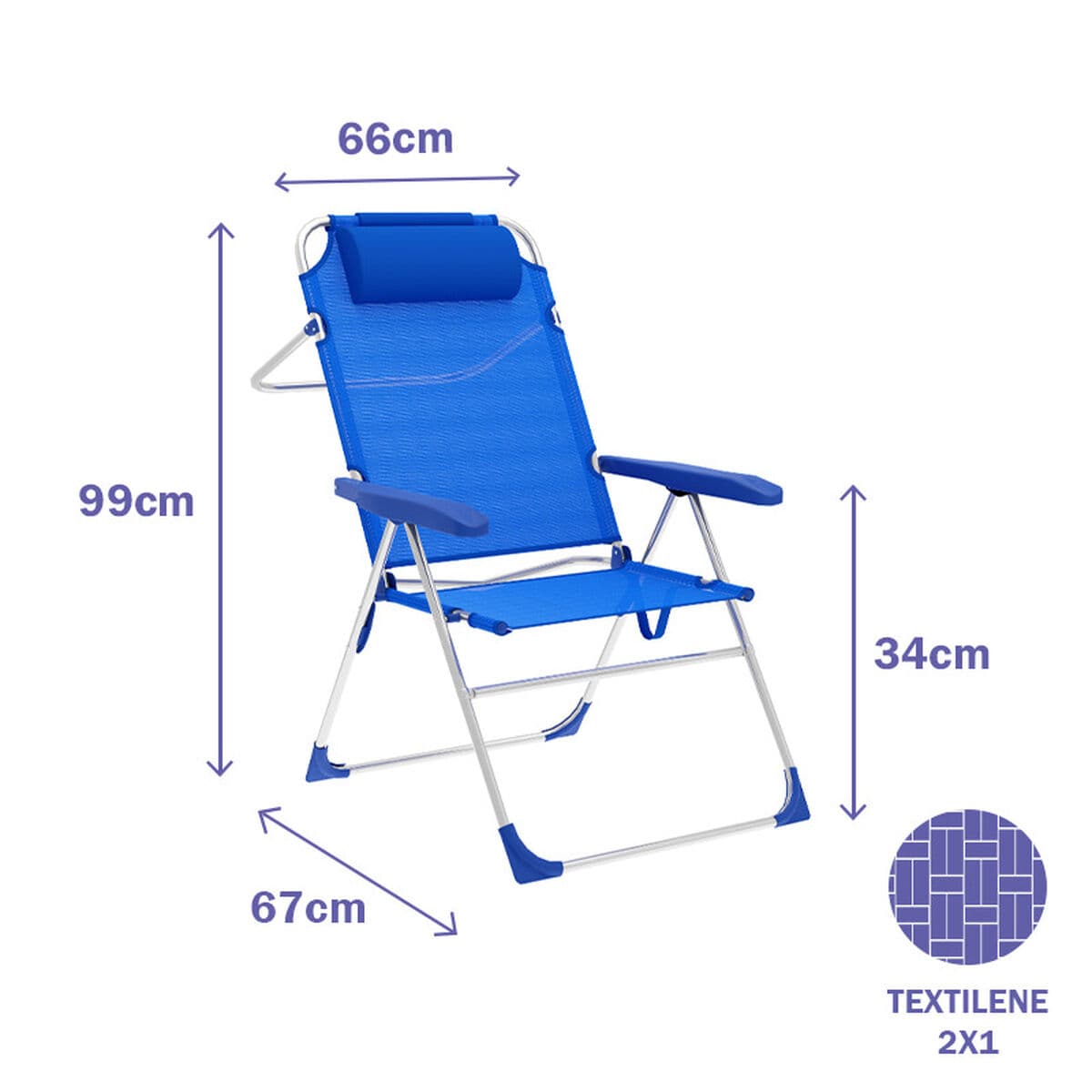Marbueno Klappstuhl 5 Positionen Aluminium mit Kissen Blau Strand und Pool 67X66X99 cm 10247 - Thumbnail 2