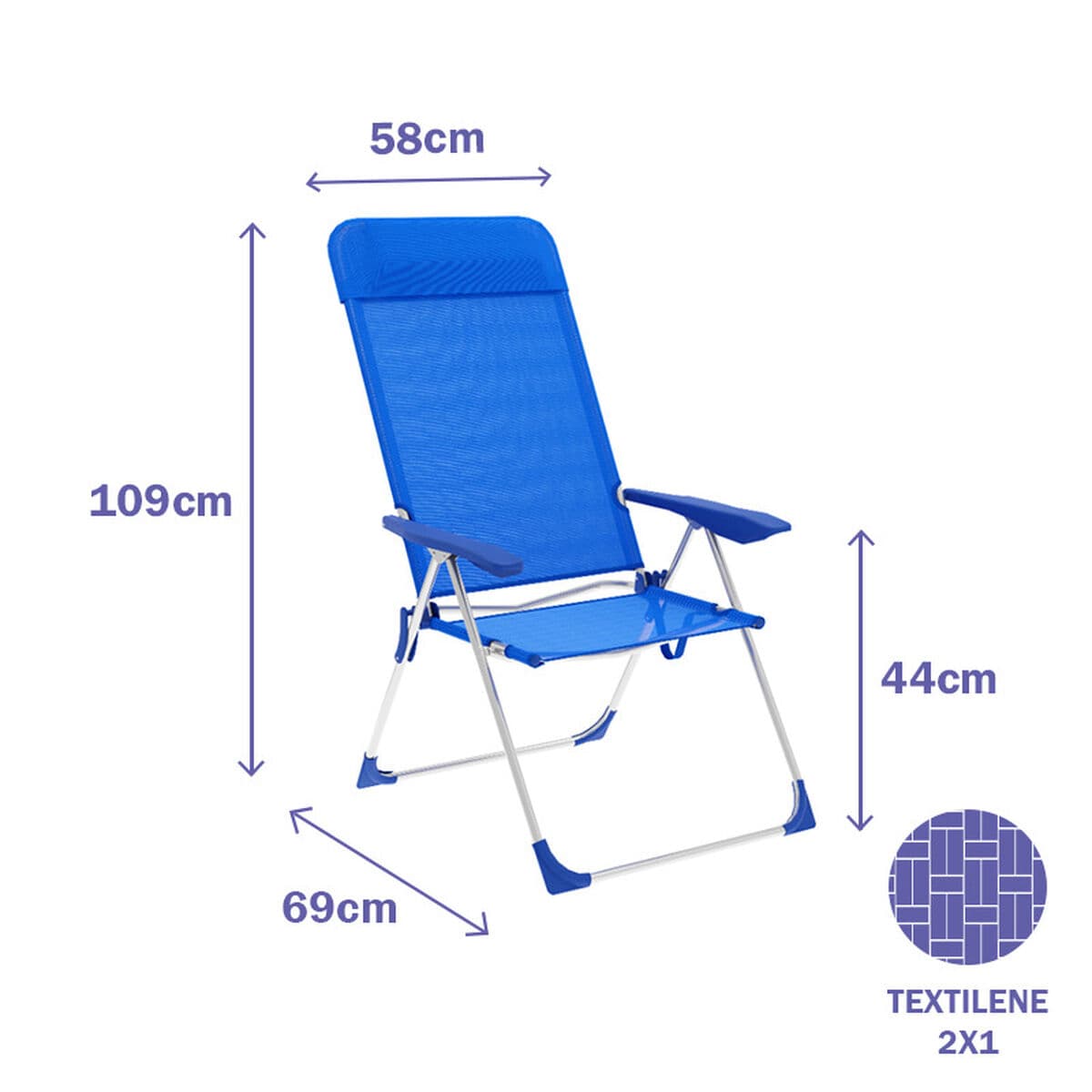 "Marbueno Klappstuhl 5 Positionen Aluminium mit blauem Kissen Strand und Pool 69X58X109 cm 10249" - Thumbnail 2