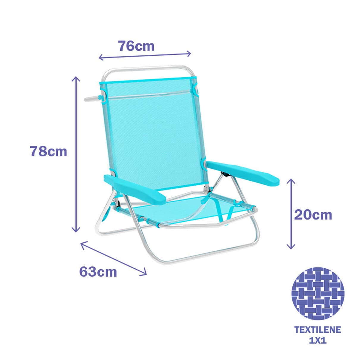 Marbueno Faltstuhl 5 Positionen Aluminium Aquamarin Strand und Pool 63X76X78 cm 10309 - Thumbnail 2