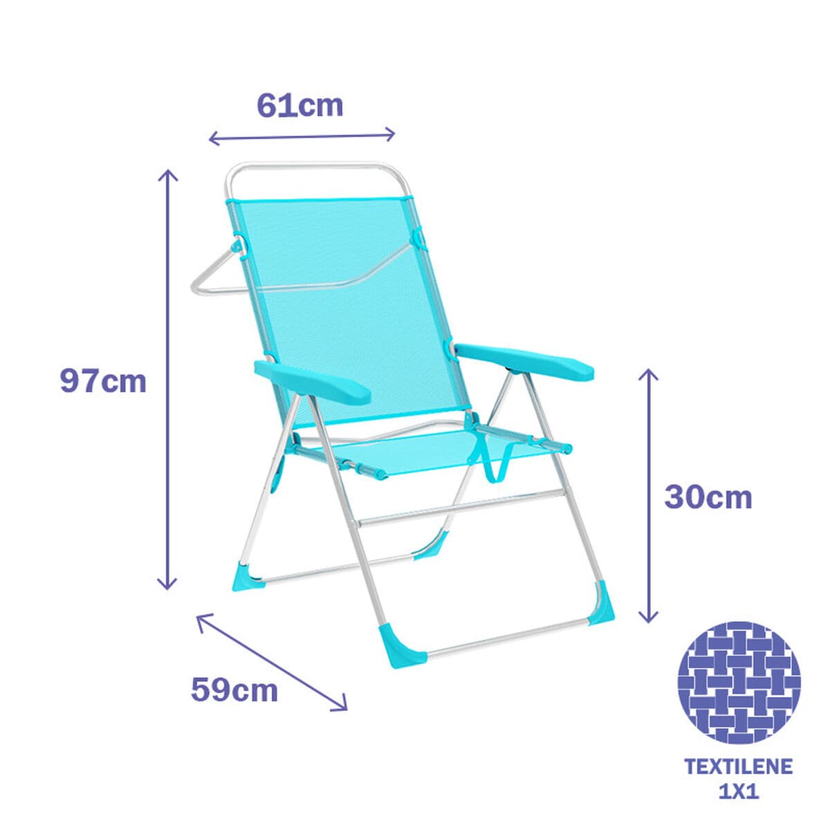 Marbueno Klappstuhl 5 Positionen Aluminium Aquamarin Strand und Pool 59X61X97 cm 10310 - Thumbnail 2