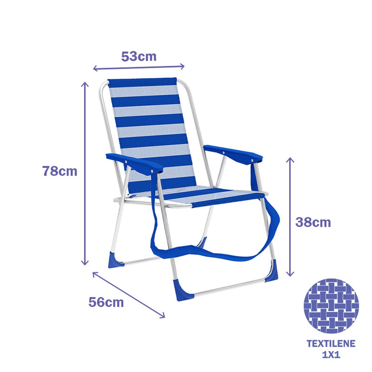 Marbueno Klappstuhl Aluminium Streifen Blau und Weiß Strand und Pool 53X56X78 cm 10312 - Thumbnail 2
