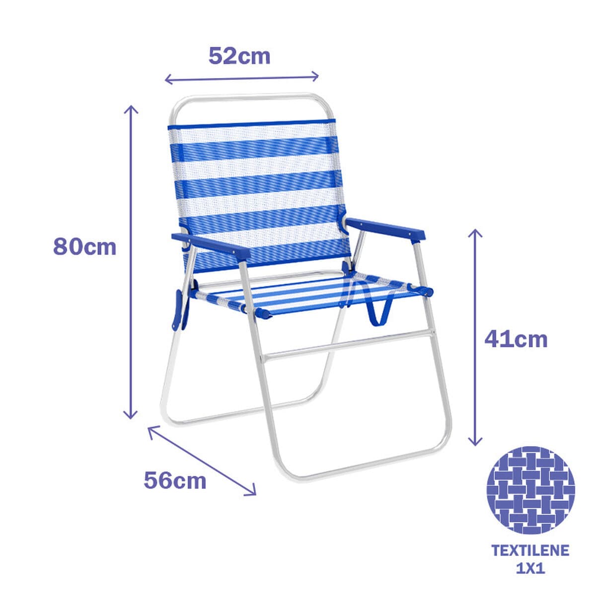 Marbueno Klappstuhl Aluminium Streifen Blau und Weiß Strand und Pool 52X56X80 cm 10313 - Thumbnail 2