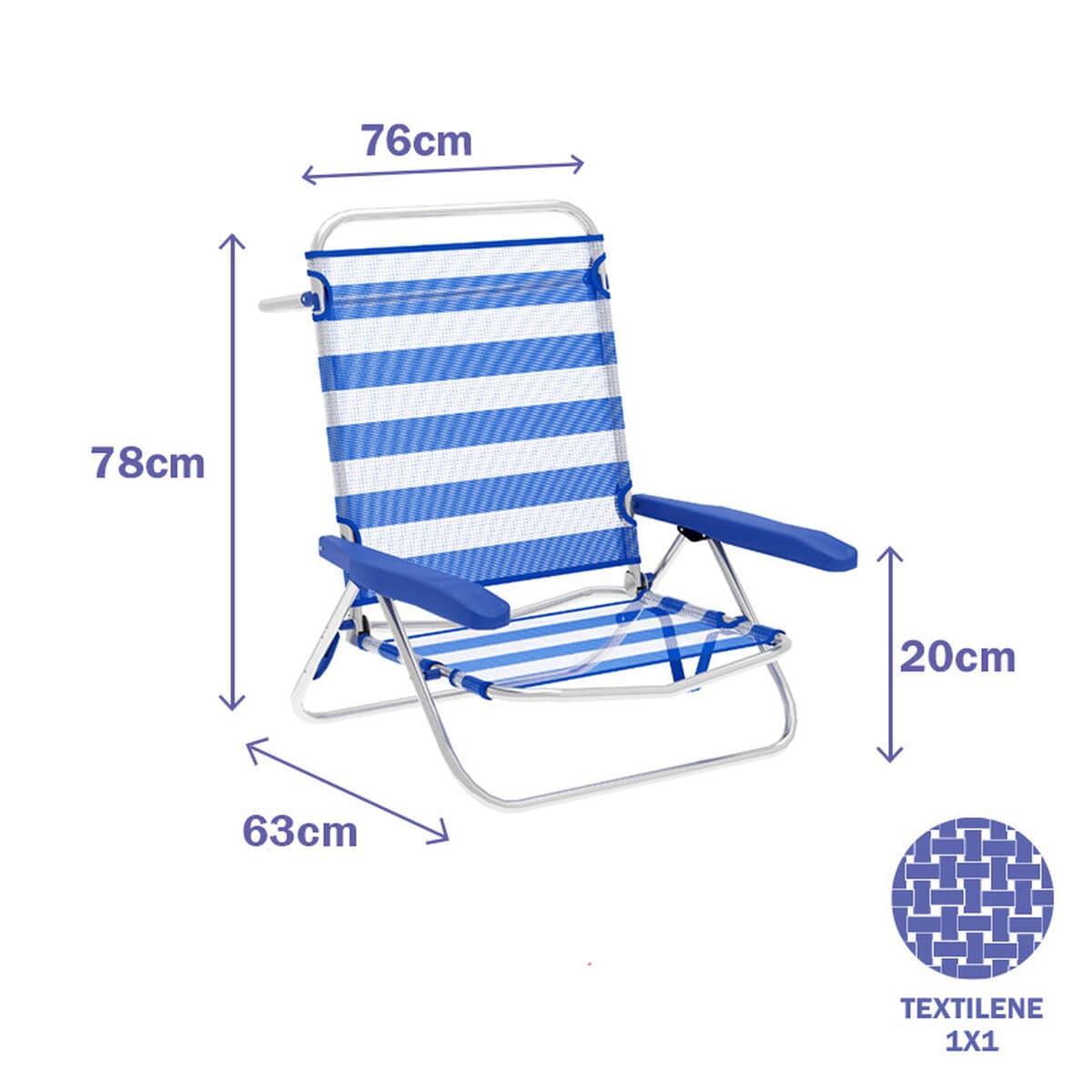 Marbueno Klappstuhl 5 Positionen Aluminium Streifen Blau und Weiß Strand und Pool 63X76X78 cm 10314 - Thumbnail 2