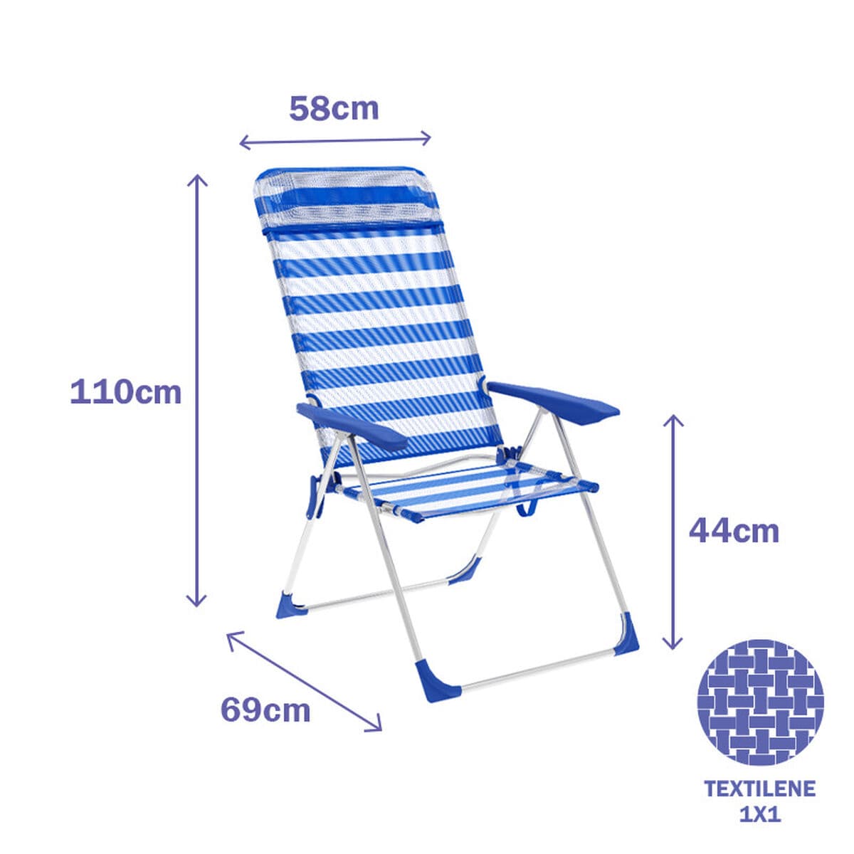 Gepolsterte Campingstuhl Marbueno Blau Weiß 69 x 110 x 58 cm - Thumbnail 2