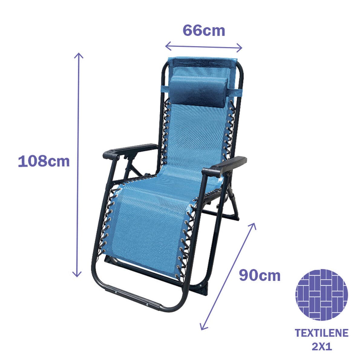 Marbueno Klappbarer Stahlliegestuhl mit Kissen Garten und Pool 90x66x108 cm Null Schwerkraft Blau 10345 - Thumbnail 2