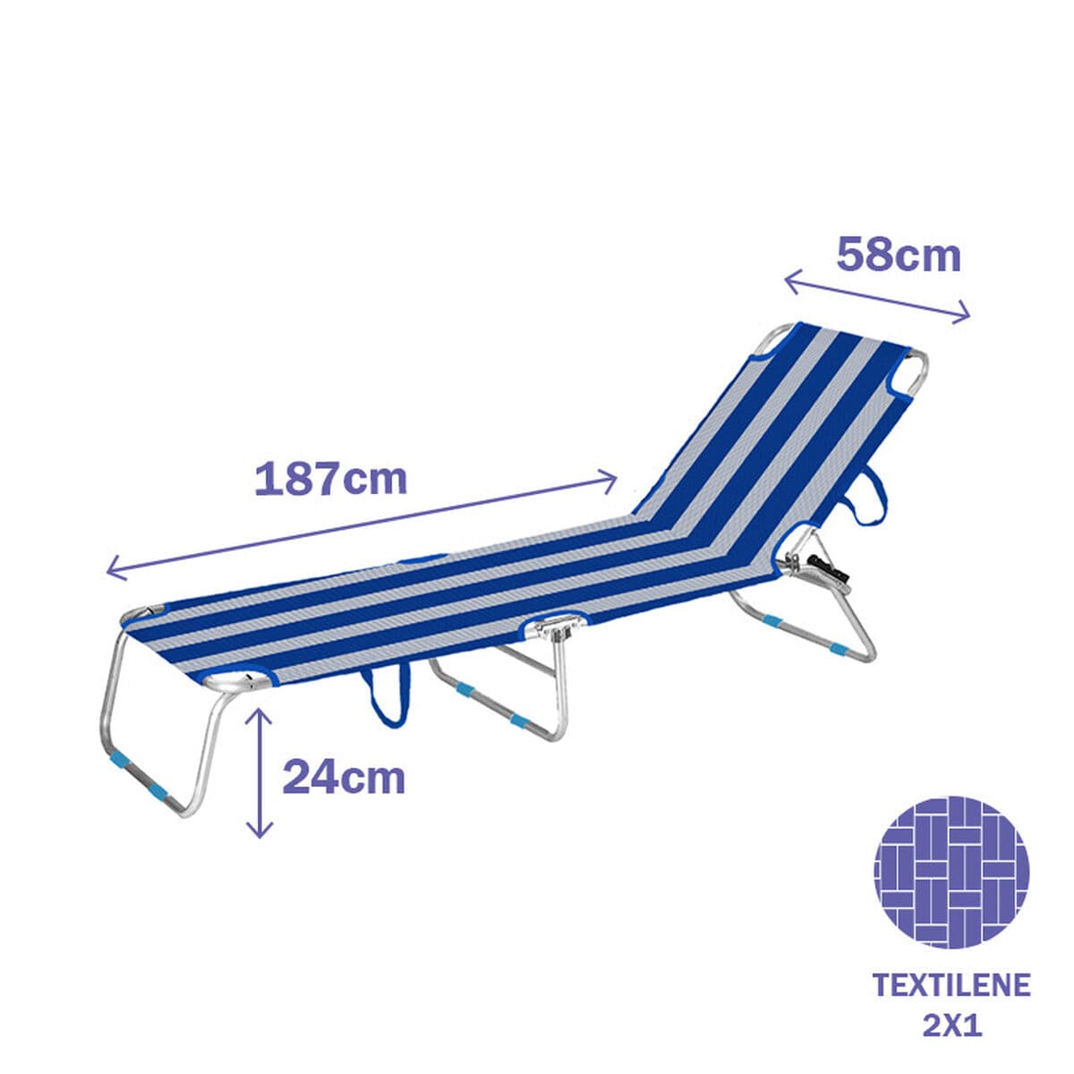 Marbueno Klappbarer Aluminium-Liegestuhl Gestreift Blau und Weiß Strand und Pool 187X58X24 cm 10364 - Thumbnail 2