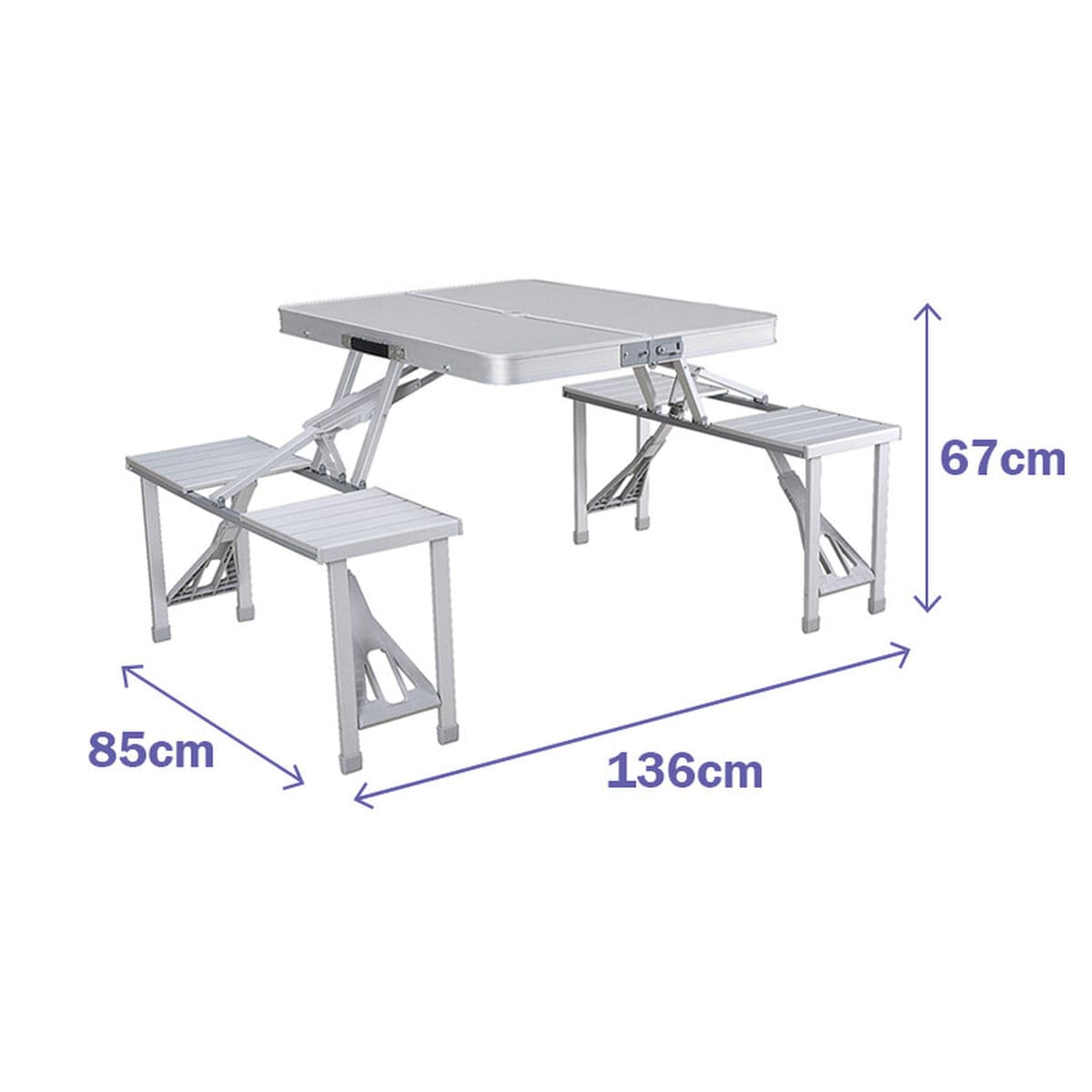 Marbueno Tisch und 4 Sitze mit Sonnenschirmloch Klappbar Aluminium Grau Camping und Strand 136X85X67 cm 10439 - Thumbnail 3