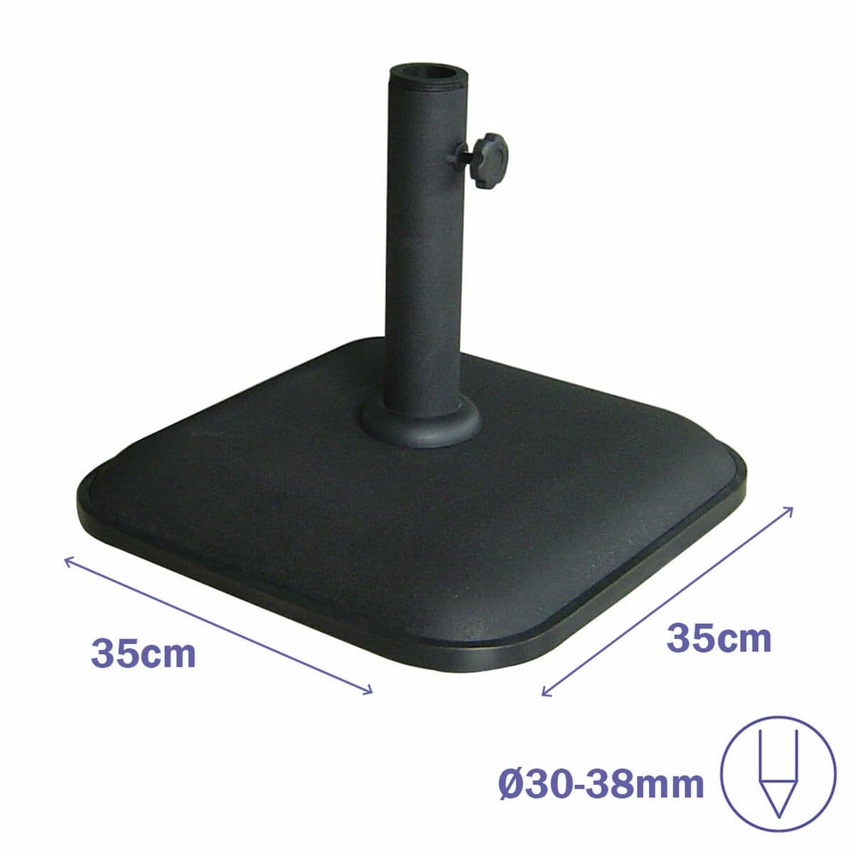 Marbueno Sonnenschirmbasis Quadrat Beton 35X35X5,2 cm 11KG Schwarz Garten 10455 - Thumbnail 2