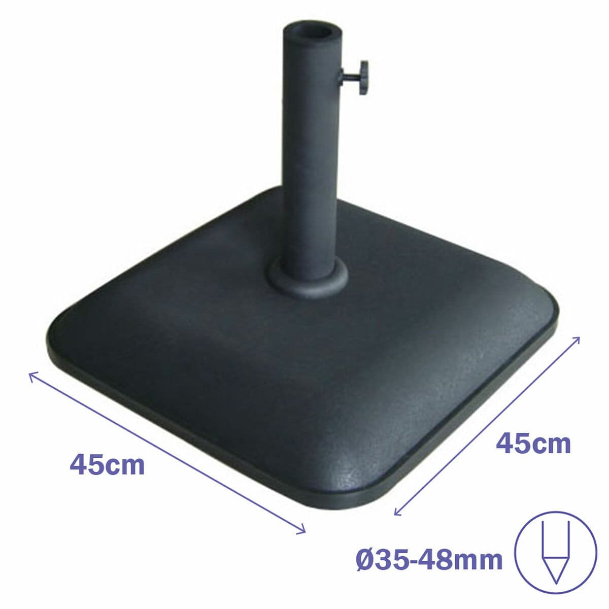 Marbueno Base Sonnenschirm Quadrat Beton 45X45X7,3 cm 25KG Schwarz Garten, Pool 10458 - Thumbnail 2