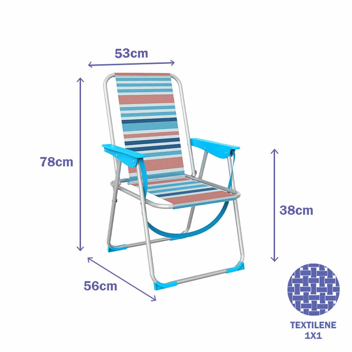 Marbueno Klappstuhl Aluminium Orange und Blau Streifen Strand und Pool 53X56X78 cm - Thumbnail 2