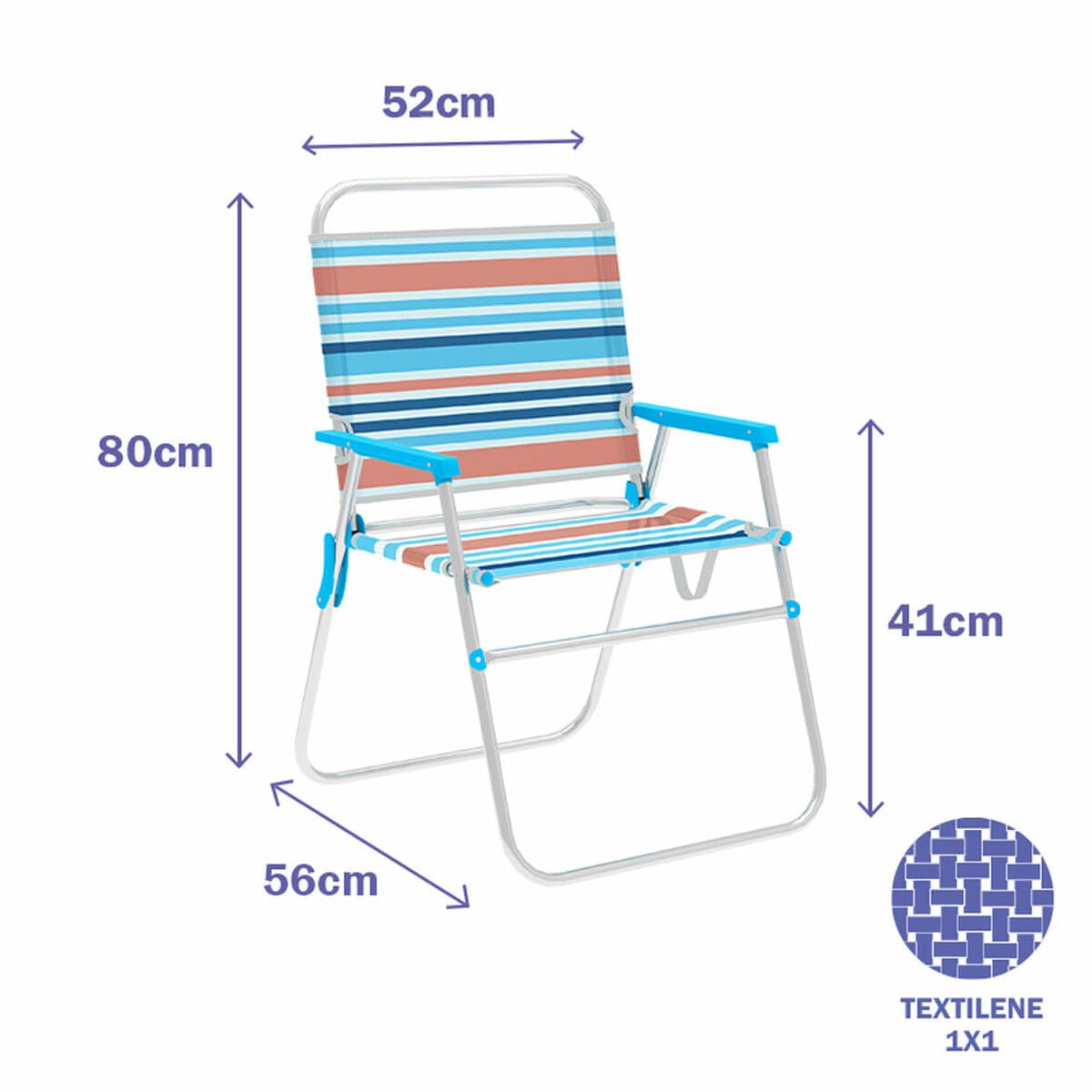 Marbueno Klappstuhl Aluminium Orange und Blau Streifen Strand Pool 52X56X80 cm 10462 - Thumbnail 2