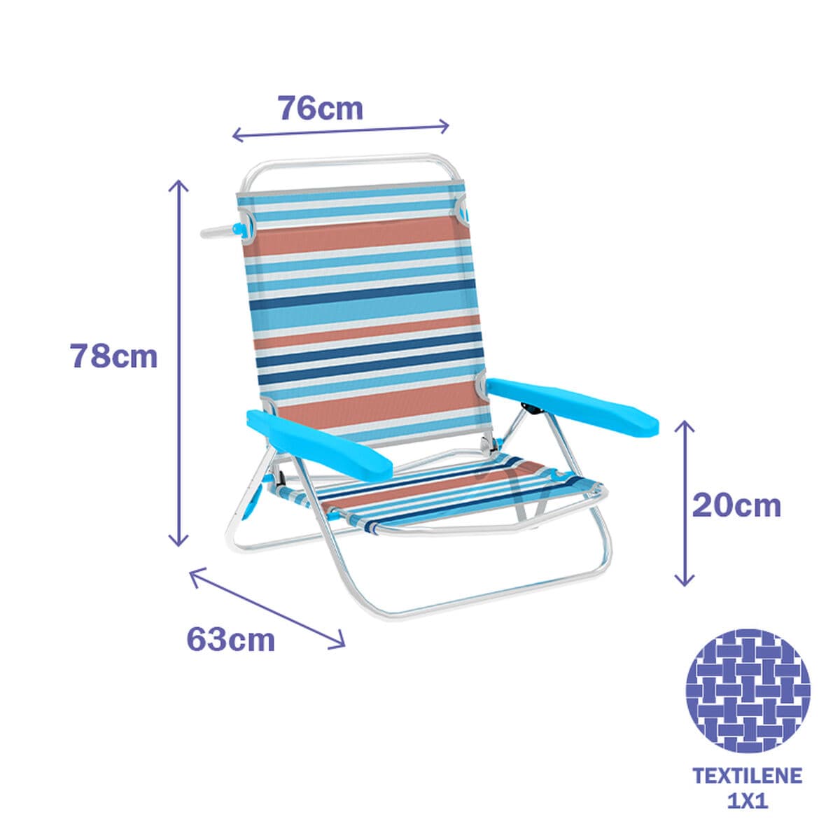 Marbueno Klappstuhl 5 Positionen Aluminium Orange und Blau Strand Pool 63X76X78 cm - Thumbnail 2