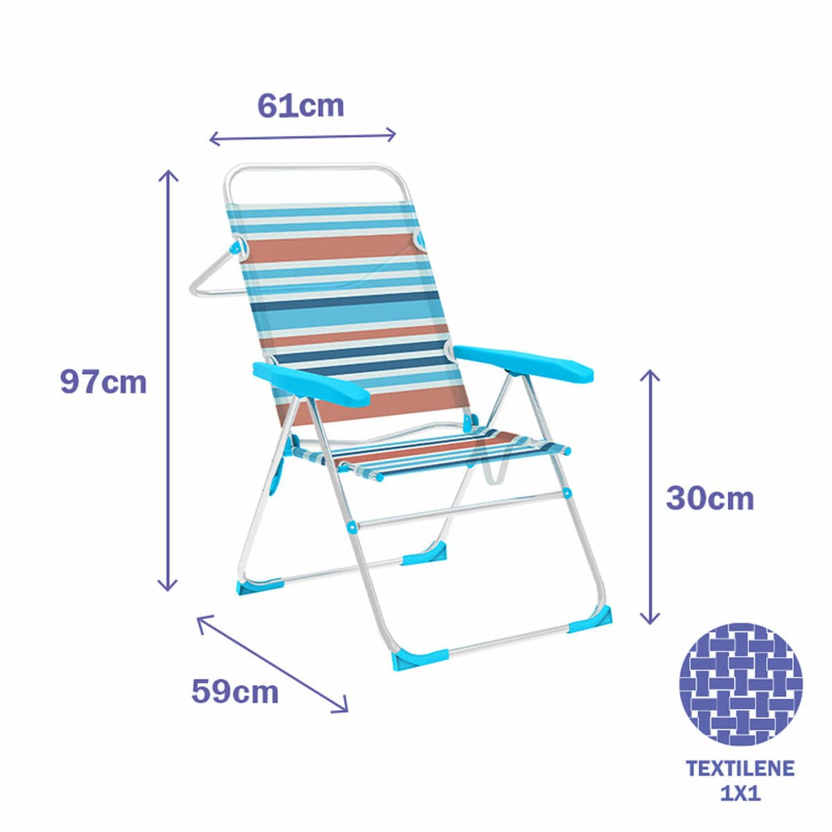 Marbueno Klappstuhl 5 Positionen Aluminium Orange und Blau Streifen 59X61X97 cm 10464 - Thumbnail 2