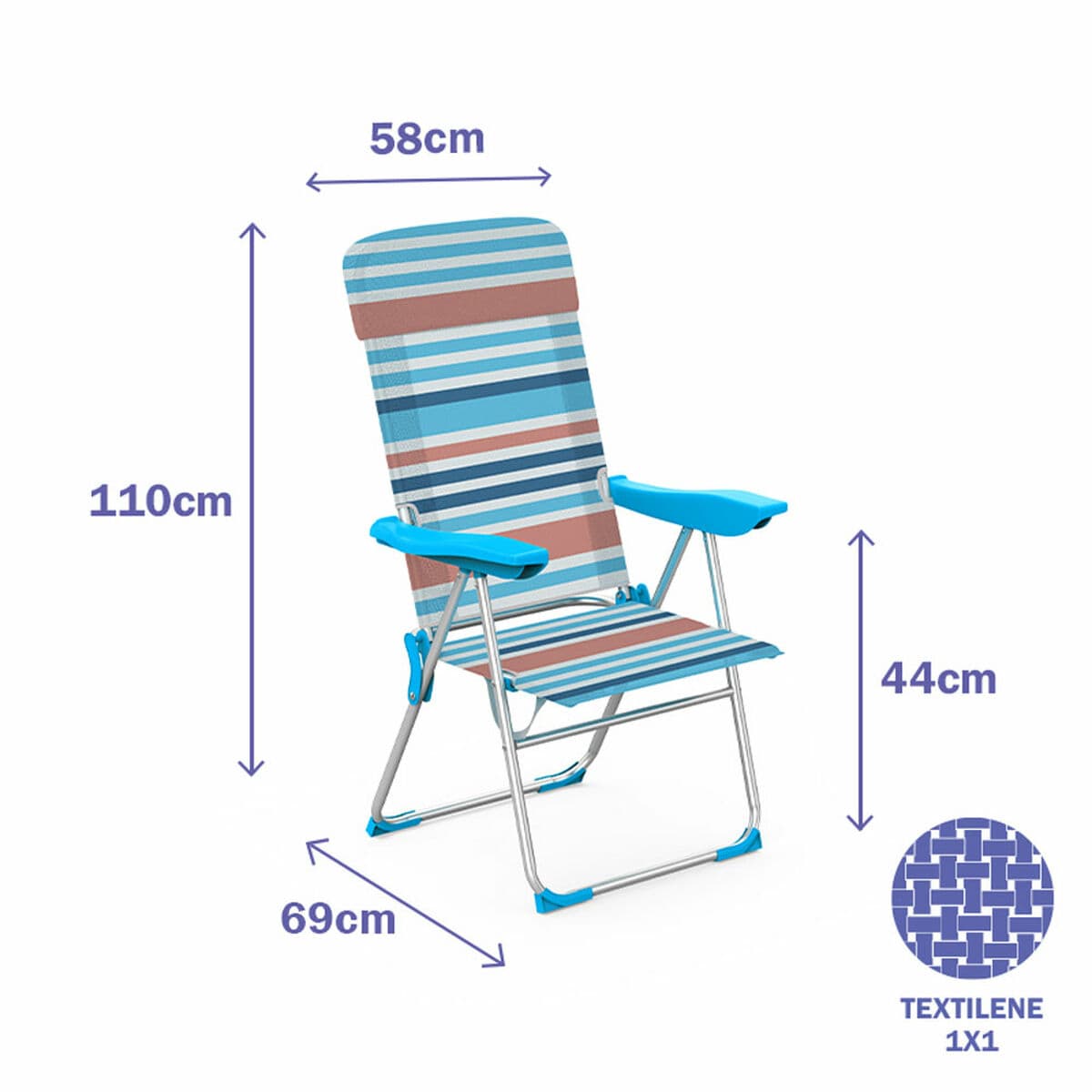 Marbueno Klappstuhl 5 Positionen Aluminium mit Kissen Orange Blau 69X58X110 cm 10465 - Thumbnail 2