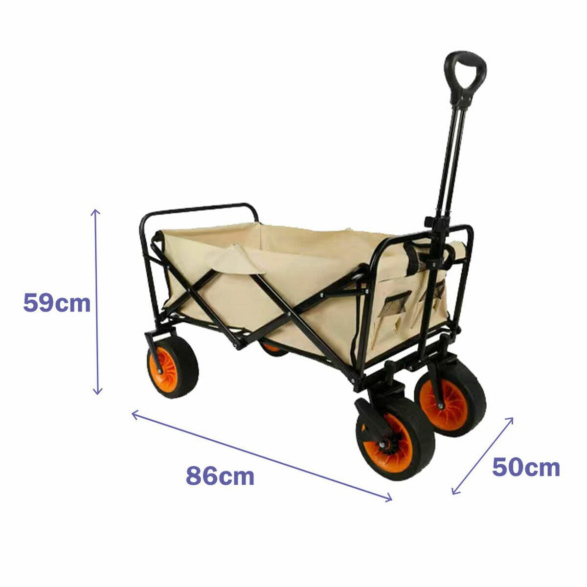 Marbueno Faltbarer Multiuswagen Stahl 200 KG Beige Garten, Strand, Camping 86X50X59 cm - Thumbnail 2