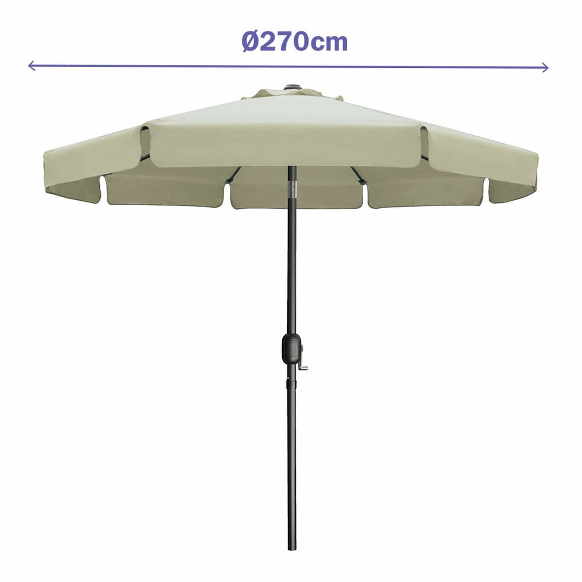 Marbueno Sonnenschirm Stahl 8 Stangen D270 cm Polyester Beige Garten, Pool, Terrasse - Thumbnail 2