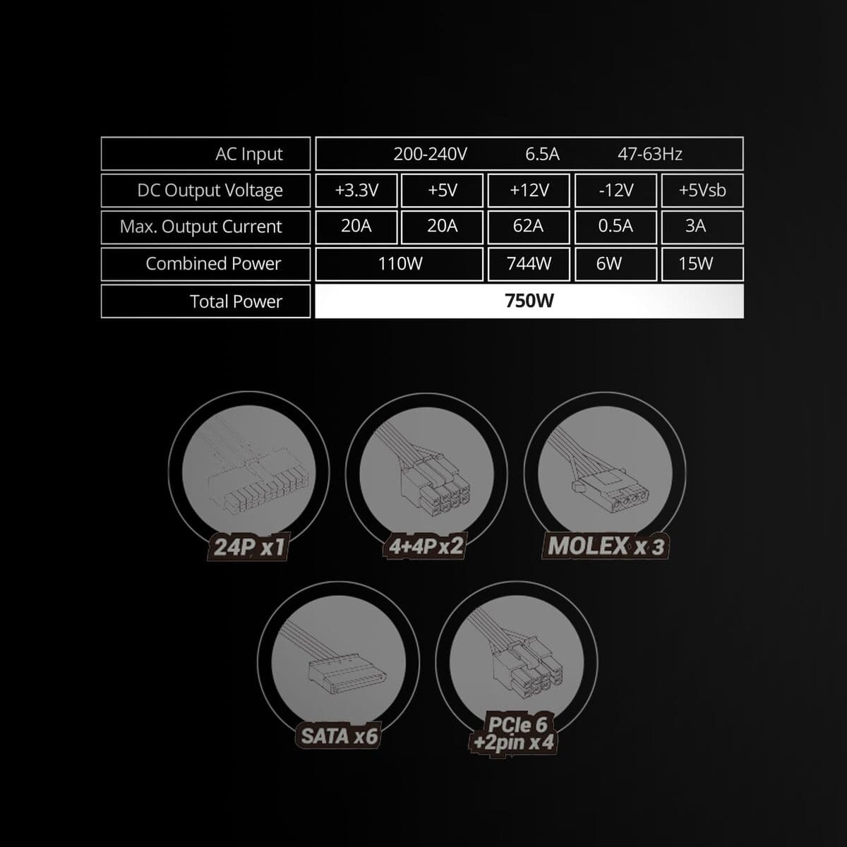 Stromquelle Mars Gaming MPZE750SIM ATX 750 W 6 W 110 W 80 Plus Silver (Restauriert A) - Thumbnail 6