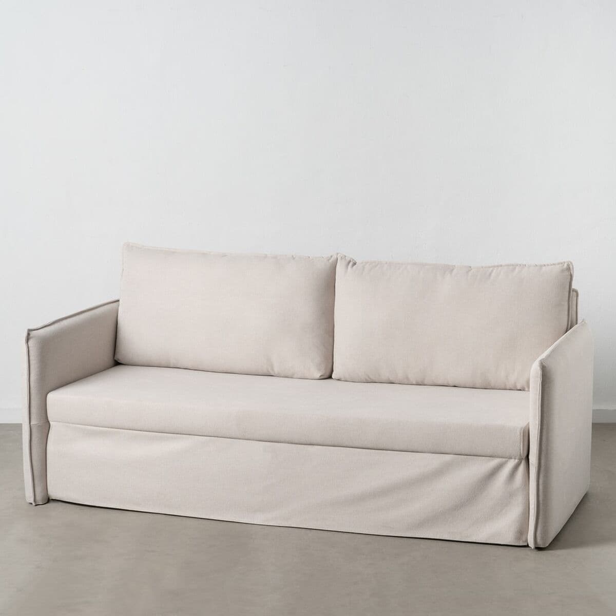 Sofa Beige Polyester Leinen 210 x 93 x 95 cm - Thumbnail 2