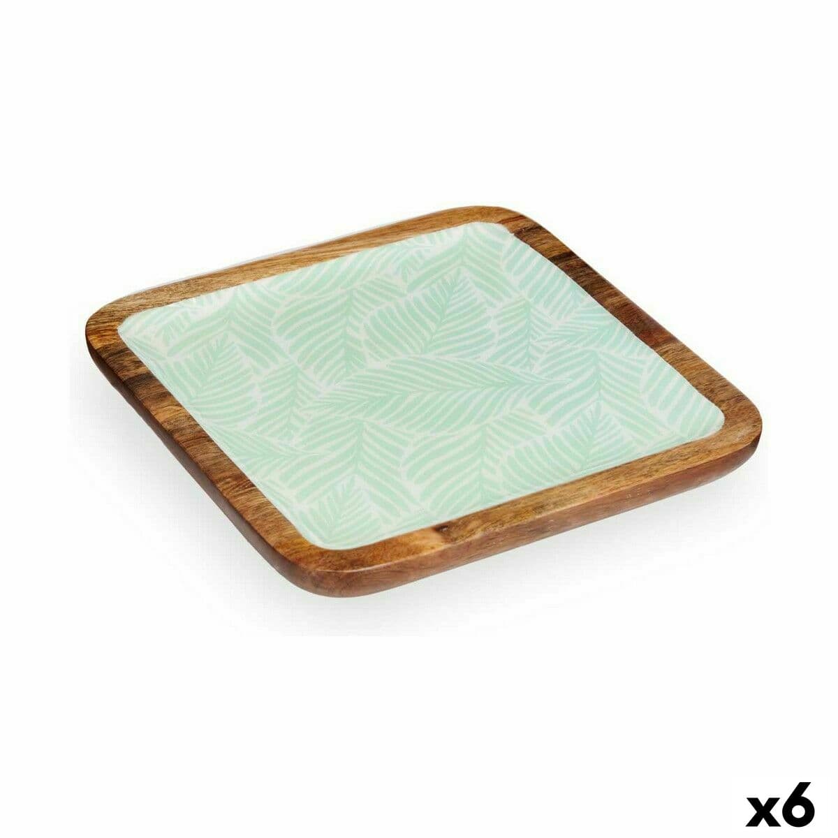 Tischdekoration Gift Decor Weiß Braun grün Polyester Harz Mango-Holz 25 x 25 cm 25,4 x 2,54 x 25,4 cm Pflanzenblatt (6 Stück)