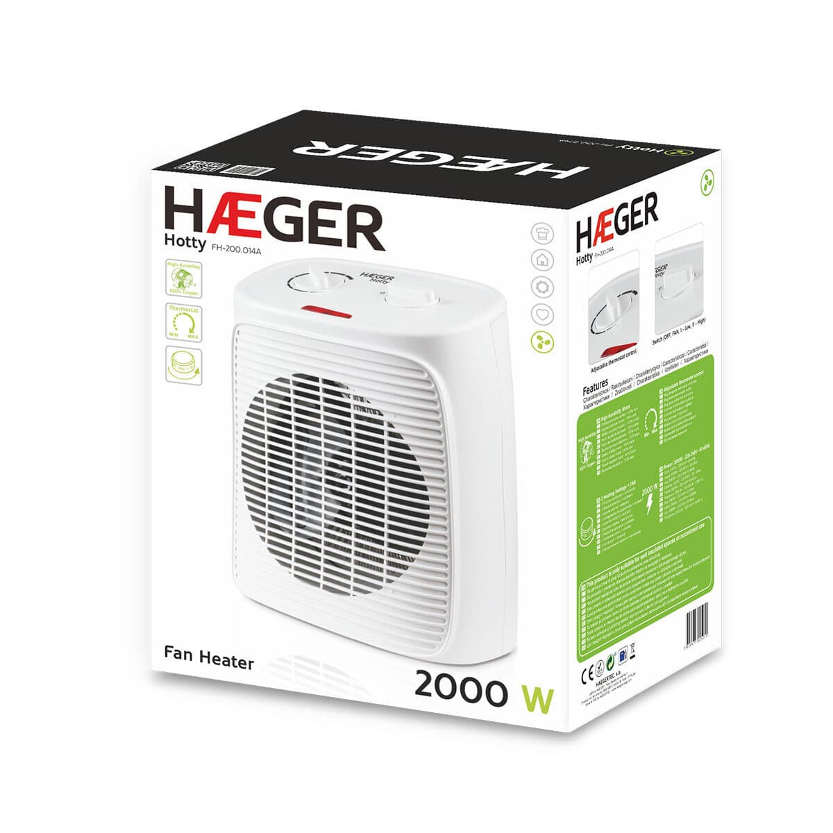 Tragbarer Heizlüfter Haeger Hotty Weiß 2000 W - Thumbnail 2