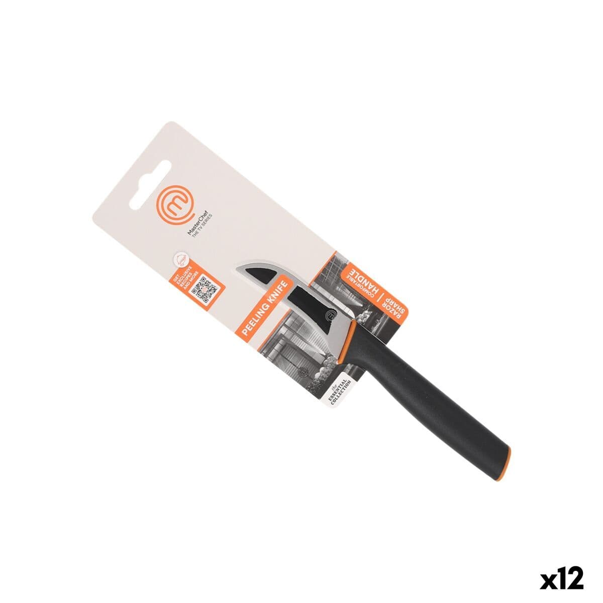 Schälmesser MasterChef Schwarz Silberfarben Edelstahl 7,5 cm (12 Stück)