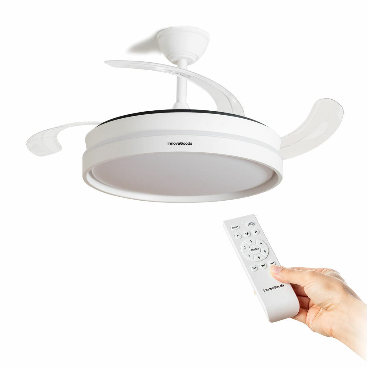 Deckenventilator mit LED-Licht und 4 einklappbaren Flügeln Keteez InnovaGoods Weiß 72 W Ø49-104 cm - Thumbnail 8