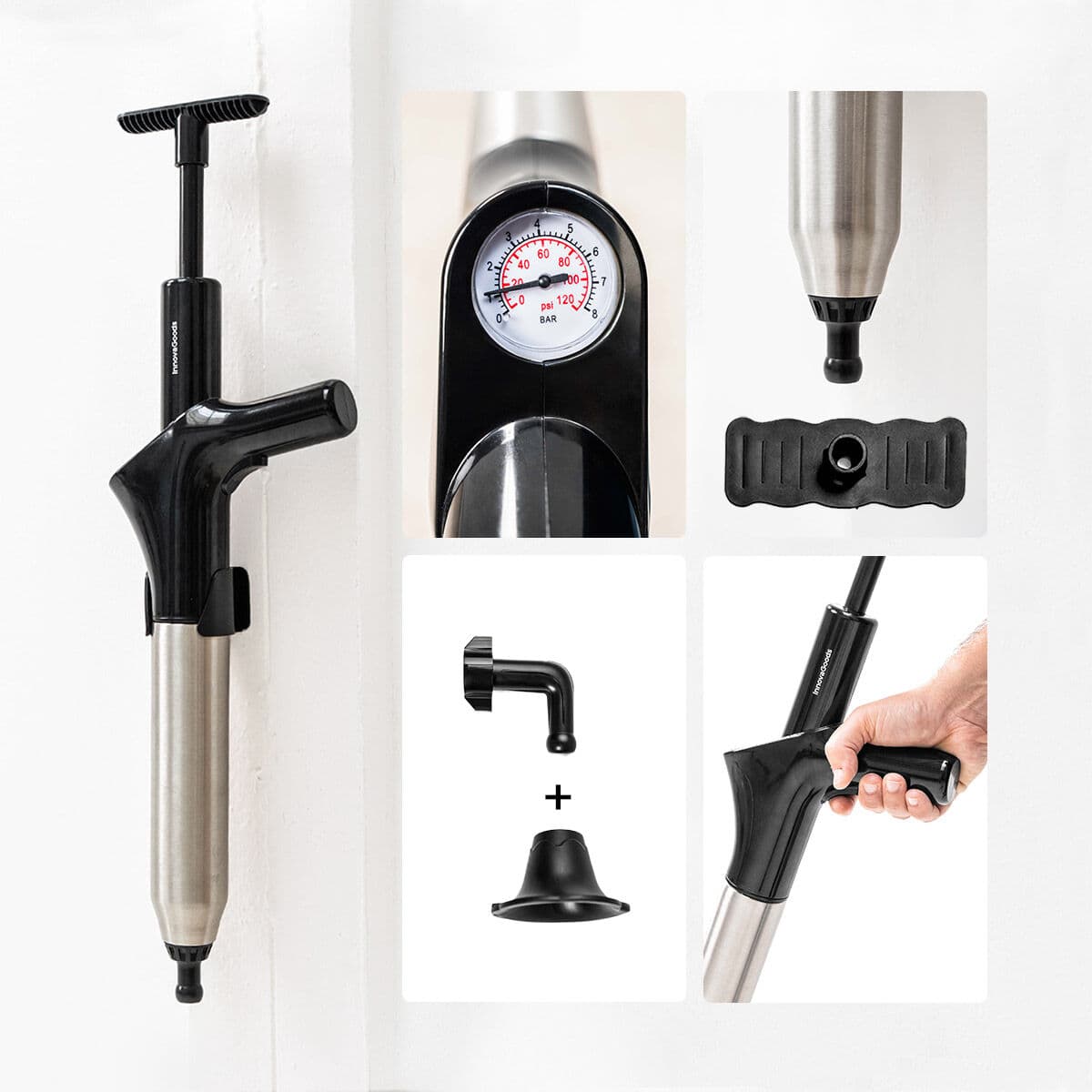 Hochdruck-Druckluftpömpel mit Zubehör und 5-in-1-Manometer Jetpro InnovaGoods - Thumbnail 4