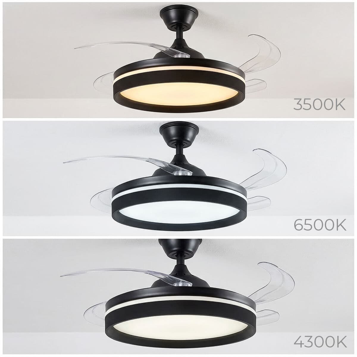 Deckenventilator mit LED-Licht, 4 einziehbaren Flügeln und Fernbedienung InnovaGoods - Thumbnail 3