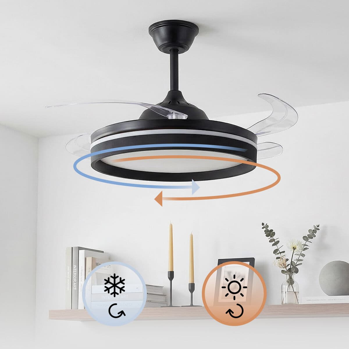 Deckenventilator mit LED-Licht, 4 einziehbaren Flügeln und Fernbedienung InnovaGoods - Thumbnail 4