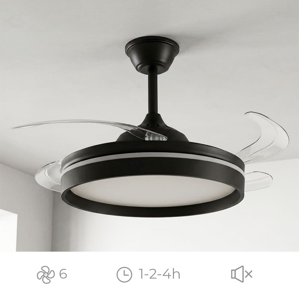 Deckenventilator mit LED-Licht, 4 einziehbaren Flügeln und Fernbedienung InnovaGoods - Thumbnail 5