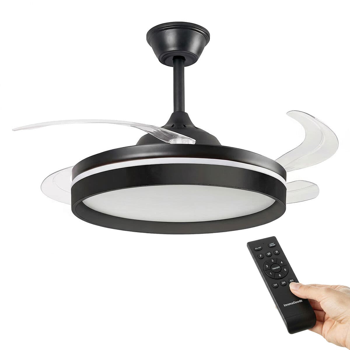 Deckenventilator mit LED-Licht, 4 einziehbaren Flügeln und Fernbedienung InnovaGoods - Thumbnail 6