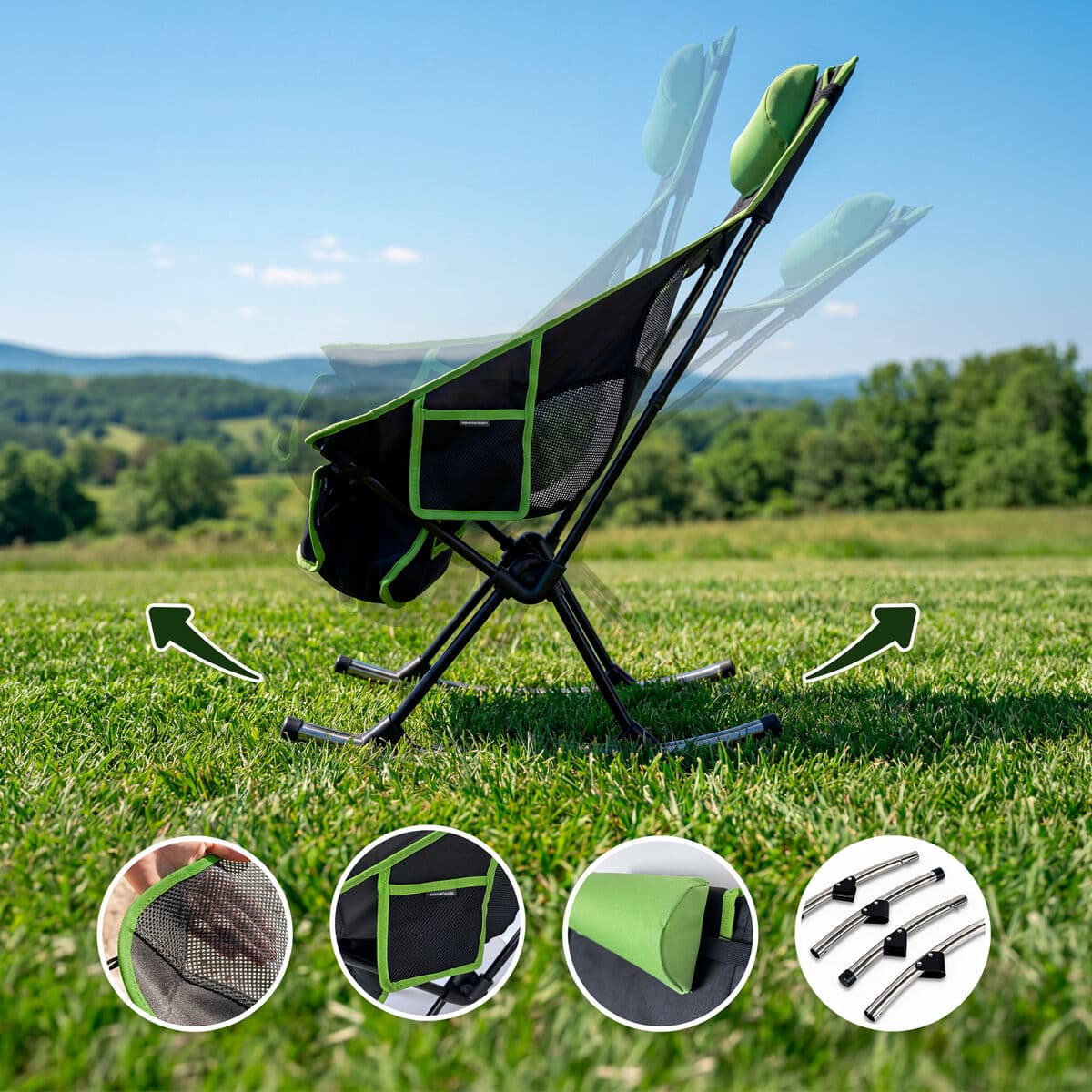 2-in-1 Faltbare Camping-Schaukelstuhl mit Tasche, Kissen und Tragetasche Trillow InnovaGoods - Thumbnail 3