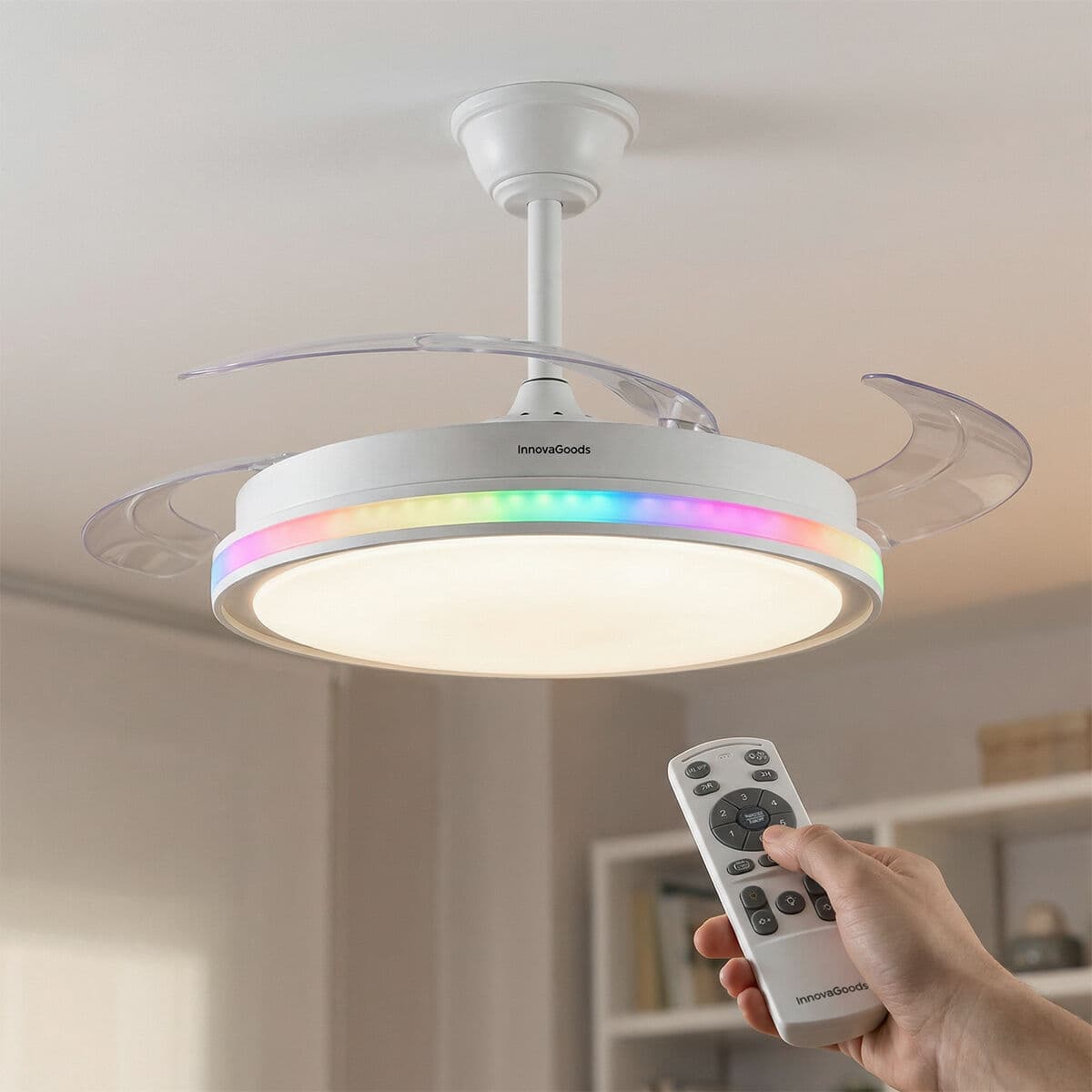 Deckenventilator mit RGB LED-Licht, 4 einziehbaren Flügeln und Fernbedienung InnovaGoods