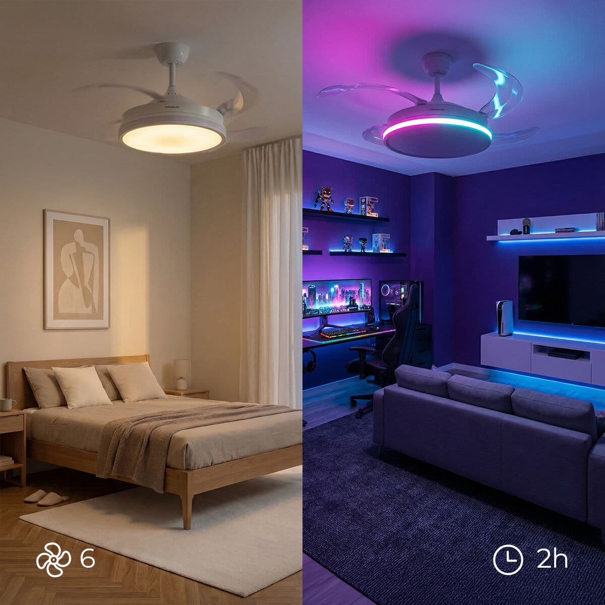 Deckenventilator mit RGB LED-Licht, 4 einziehbaren Flügeln und Fernbedienung InnovaGoods - Thumbnail 2