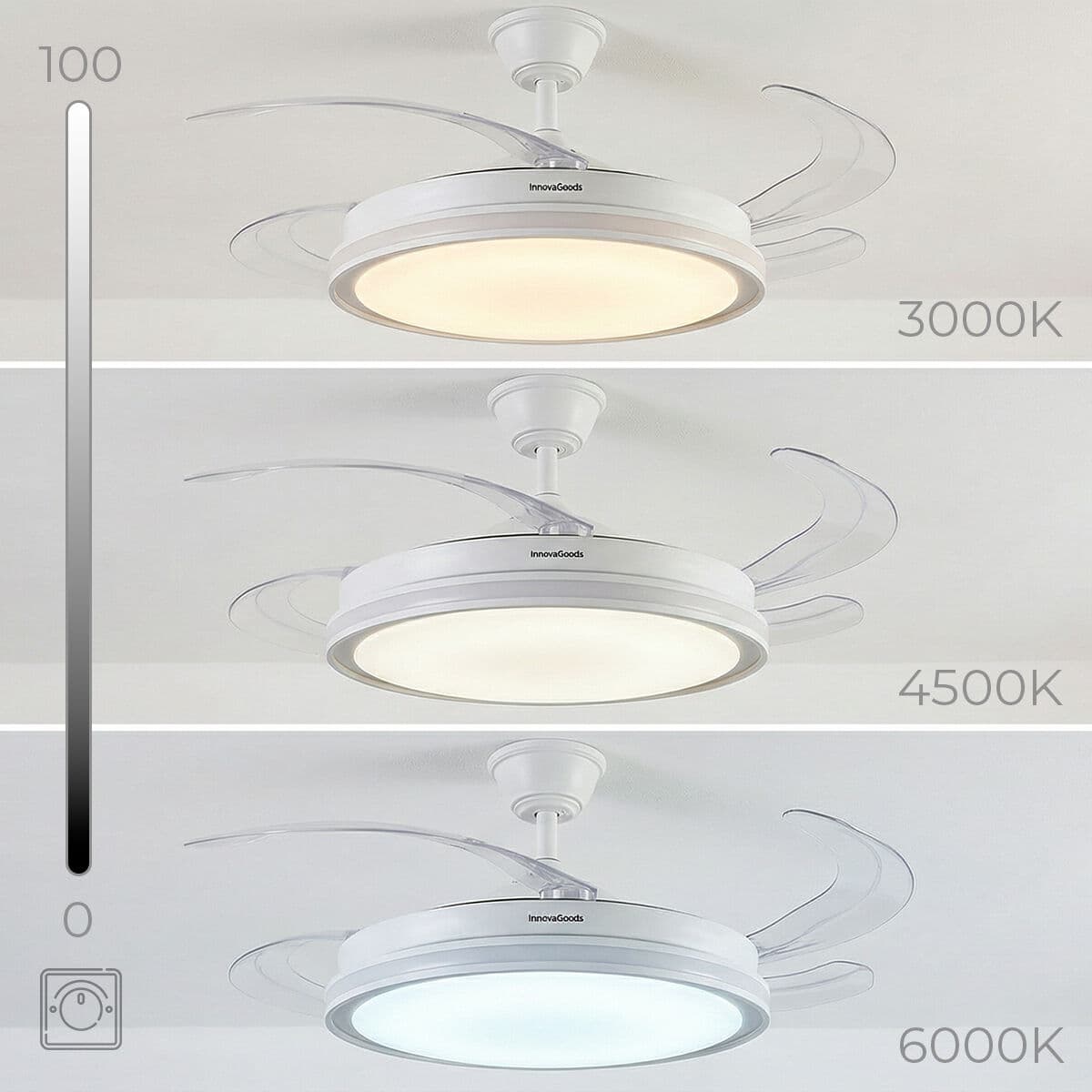 Deckenventilator mit RGB LED-Licht, 4 einziehbaren Flügeln und Fernbedienung InnovaGoods - Thumbnail 3