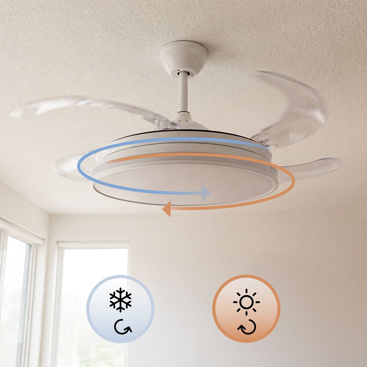 Deckenventilator mit RGB LED-Licht, 4 einziehbaren Flügeln und Fernbedienung InnovaGoods - Thumbnail 4