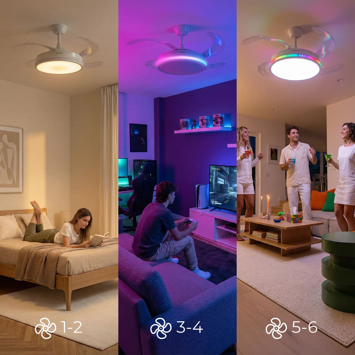 Deckenventilator mit RGB LED-Licht, 4 einziehbaren Flügeln und Fernbedienung InnovaGoods - Thumbnail 5