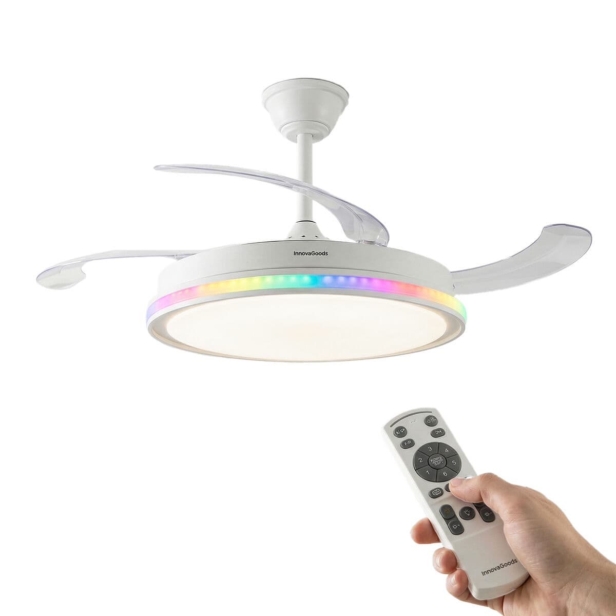 Deckenventilator mit RGB LED-Licht, 4 einziehbaren Flügeln und Fernbedienung InnovaGoods - Thumbnail 6