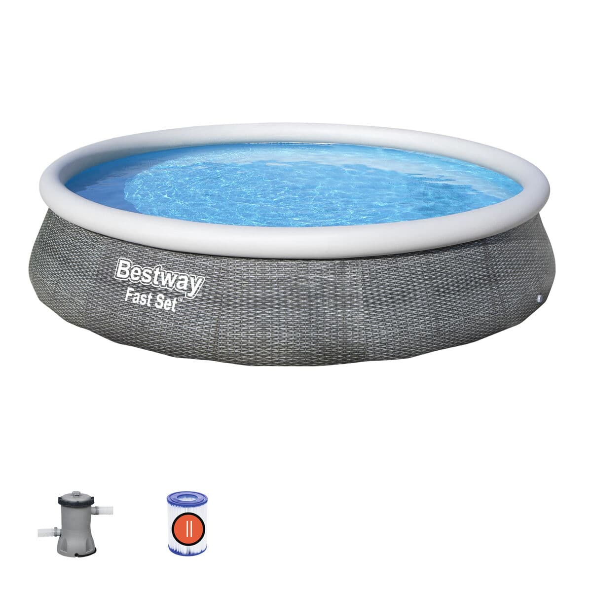 Bestway aufblasbares Pool für Erwachsene Rattanring mit Filter 396x84 cm Garten 57376 — Bild 1
